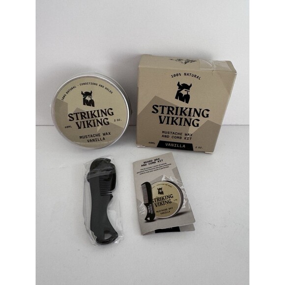 Striking Viking Mustache Wax & Comb Kit Vanilla 2oz 100% Natural NEW - Picture 1 of 6